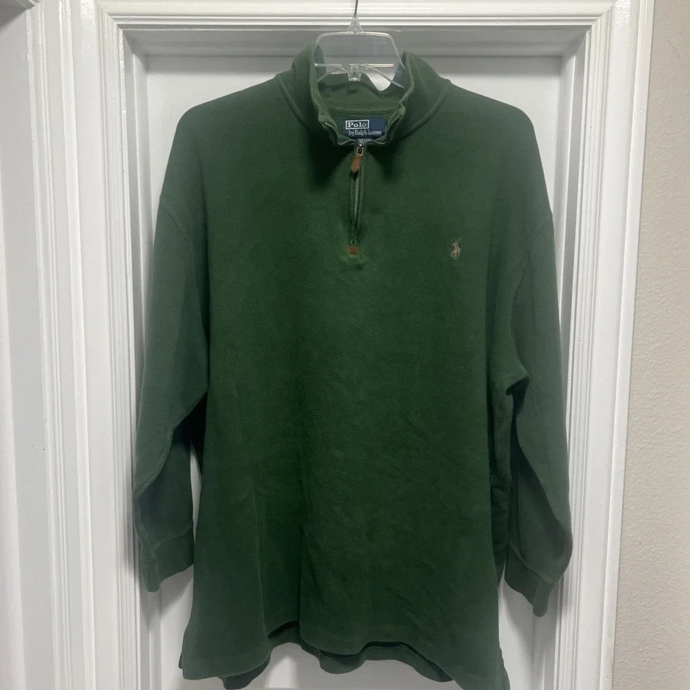Polo Ralph Lauren Sweater Men's 3XB Green 1/4 Zip Pullover Pony Logo Vintage‎
